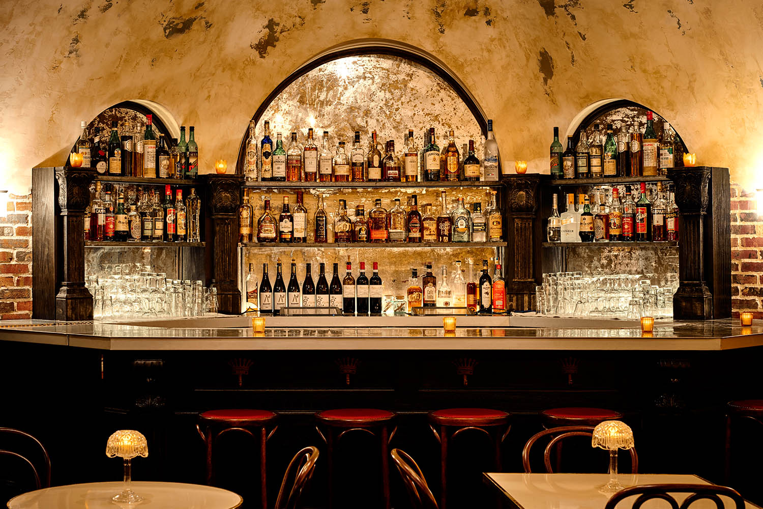 Closeup of the bar at The Django jazz club.